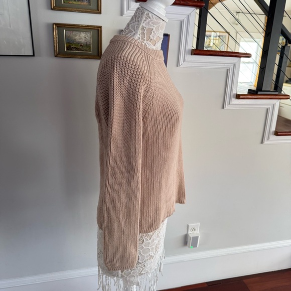 JENNI KAYNE Tan Cotton Fisherman Crewneck Sweater S - Picture 2 of 5